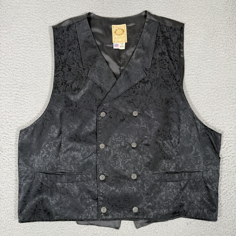 Wah Maker Vest Mens XXL Black Floral Vintage Western Cowboy 100% Silk Preppy USA